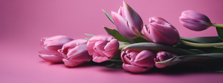 Monochromatic pink tulip arrangement for Mother's Day bannerの写真素材
