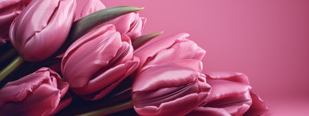 Monochromatic pink tulip arrangement for Mother's Day bannerの写真素材