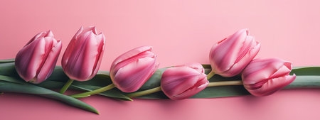 Pink on pink tulip bouquet for Mother's Day celebrationの写真素材