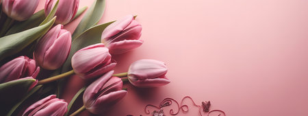 Pink on pink tulip bouquet for Mother's Day celebrationの写真素材