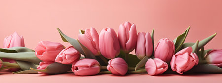 Pink on pink tulip bouquet for Mother's Day celebrationの写真素材