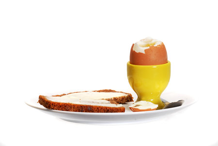 Egg, softboiled and rye breadの写真素材