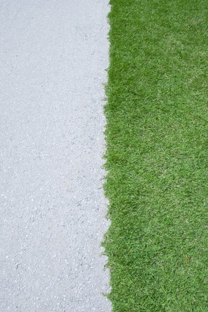 Green grass and white road.の写真素材