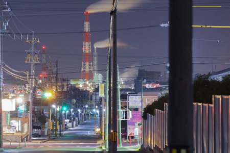 Japanese factory night viewの写真素材
