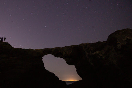 Beautiful starry sky seen from the island (photographed at a famous astronomical observation spot in...