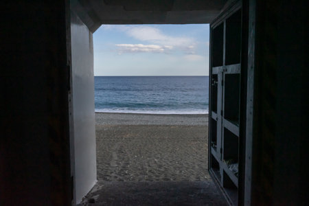 The sea beyond the tunnelの写真素材