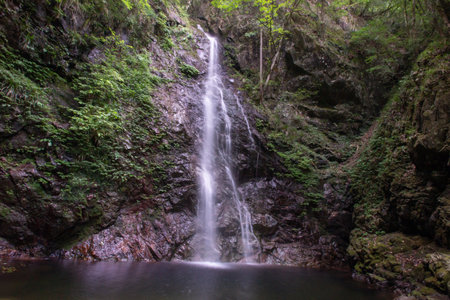 waterfall in the forest in japanの写真素材