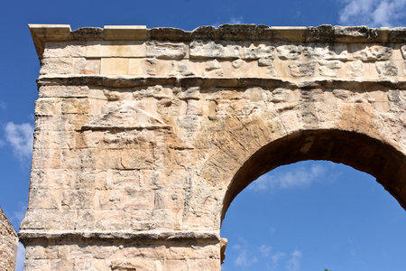 The ancient Roman arch gate of Medinaceli, in Castile and Leon, Spainの写真素材