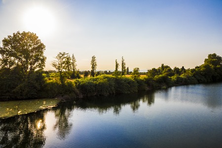 The river Orb at sunset in Beziers, Southern Franceのeditorial素材
