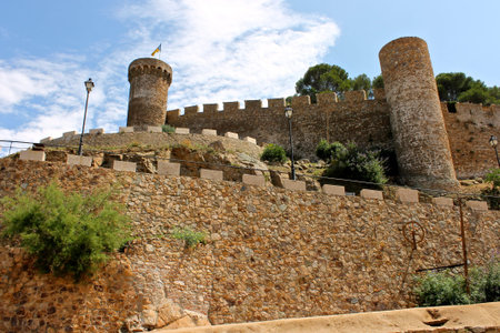 Views of the Vila Vella, a fortress in Tossa de Mar, Catalonia, Spainのeditorial素材