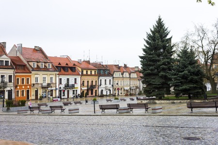 The old Market Place in Sandomierz, Poland, on a cloudy morningのeditorial素材