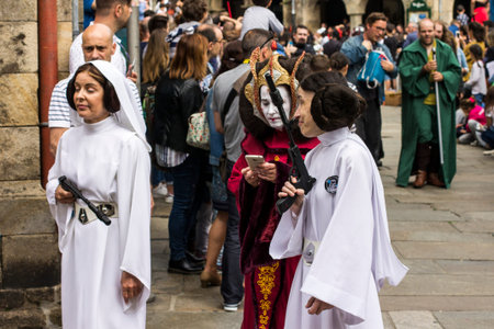People disguised in Star Wars costumes for the III Imperial Stormtroopers parade 2017 in the Old...