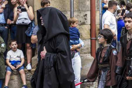 People disguised in Star Wars costumes for the III Imperial Stormtroopers parade 2017 in the Old City of Santiago de Compostela, Spainのeditorial素材