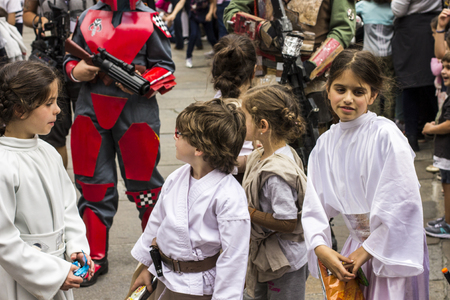 People disguised in Star Wars costumes for the III Imperial Stormtroopers parade 2017 in the Old City of Santiago de Compostela, Spainのeditorial素材