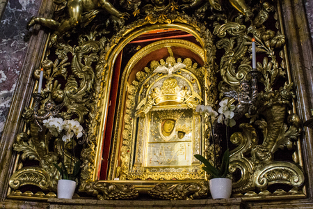 Altar inside the Sanctuary of the Madonna di San Luca, a basilica church in Bologna, northern Italyのeditorial素材