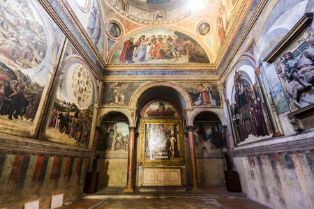 The Basilica of San Giacomo Maggiore, an historic Roman Catholic church in Bologna, region of Emilia Romagna, Italy, serving a monastery of Augustinian friarsのeditorial素材