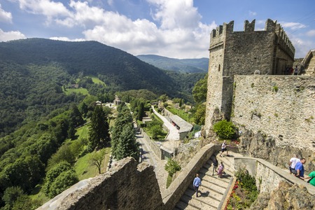 The Sacra di San Michele, a religious complex on Mount Pirchiriano near Turin, Italyのeditorial素材