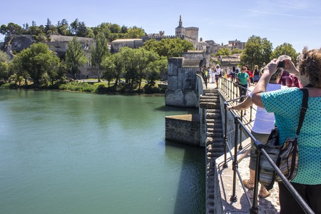 The Pont Saint-Benezet, also known as the Pont d'Avignon, a famous medieval bridge in the town of Avignon, in southern Franceのeditorial素材