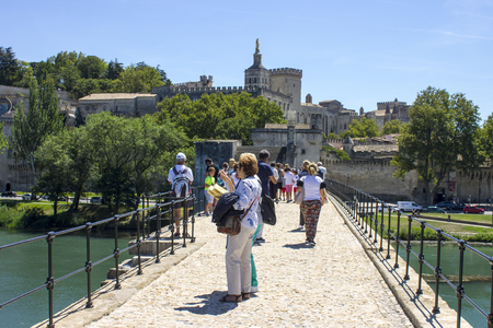 The Pont Saint-Benezet, also known as the Pont d'Avignon, a famous medieval bridge in the town of Avignon, in southern Franceのeditorial素材