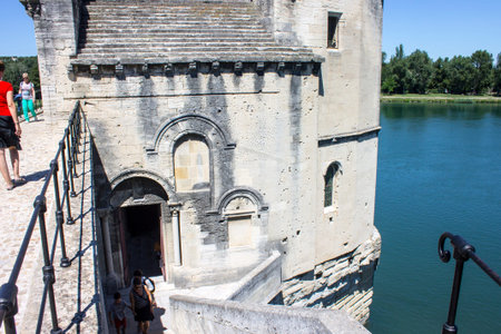 The Pont Saint-Benezet, also known as the Pont d'Avignon, a famous medieval bridge in the town of Avignon, in southern Franceのeditorial素材