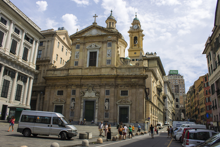 The Chiesa del Gesu e dei Santi Ambrogio e Andrea, a baroque church in the center of Genoa, Italyのeditorial素材