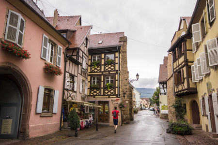 Eguisheim, a town in Haut-Rhin department, France, famous for its Alsace wine and for being voted as Favorite French Village in 2013のeditorial素材