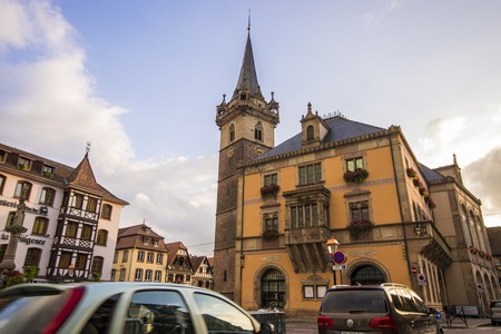 Town hall and market square in the Alsatian town of Obernai, Grand Est, Franceのeditorial素材