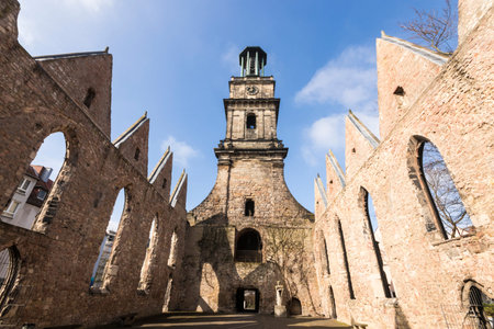 Hannover, Germany. The Aegidienkirche (Saint Giles church), a former church destroyed in World War II and left in ruins as a war memorialの写真素材