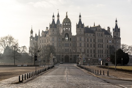 Dawn at Schwerin Castle Palace (Schweriner Schloss). A World Heritage Site in Mecklenburg-West Pomerania, Germanyのeditorial素材