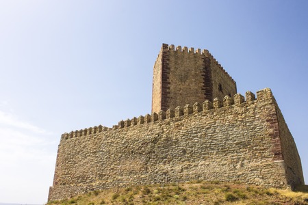 The Castle of Molina de Aragon, a fortification in Castilla-La Mancha, Spain. It is located on a hill commanding the surrounding valley, and is formed by an external line of walls, gates and towersのeditorial素材