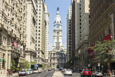 Philadelphia, Pennsylvania. Philadelphia City Hall, seat of government for the city of Philadelphia, constructed from 1871 to 1901, seen from Broad Streetのeditorial素材