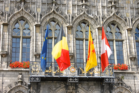Mons, Belgium. Details of the Hotel de Ville (town hall)の写真素材
