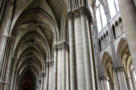 Reims, France. The Cathedral of Our Lady (Cathedrale Notre Dame), a major High Gothic building and landmark in the French city of Reimsのeditorial素材