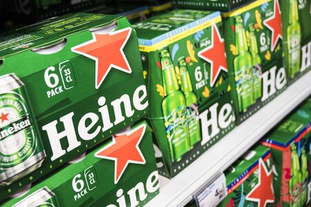 Cans of Heineken beer at a supermarket in Le Puy-en-Velay, Franceのeditorial素材