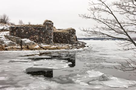 Helsinki, Finland. Walls and fortifications of the fortress island of Suomenlinna.の写真素材
