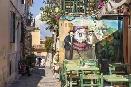 Athens, Greece. Wall painting in one of the streets of the Plaka, an old historical neighborhood of Athens around the slopes of the Acropolisのeditorial素材