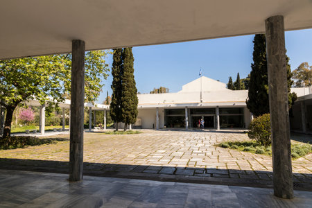 Olympia, Greece. Main facade of the Archaeological Museum of Olympiaのeditorial素材