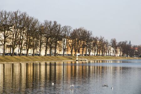 Schwerin, Germany. Views of the Pfaffenteich, a pond lake in the middle of the cityの写真素材