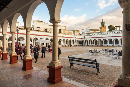Carmona, Spain. The Plaza de Abastos, main outdoors Grand Market Square of this city in Andalusia