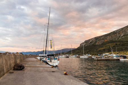 Monemvasia, Greece, a town located on a small island off the east coast of the Peloponnese and...
