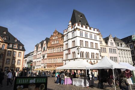 Trier, Germany. Historic buildings of the Market Square (Marktplatz) in the Old Town (Altstadt)のeditorial素材