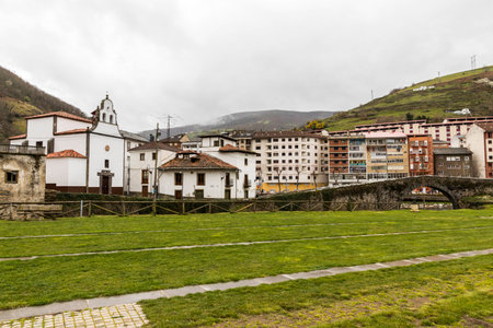 Cangas del Narcea, Spain. Views of the traditional neighborhood of Entrambasaguas, oldest part of the townの写真素材