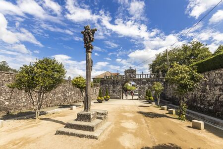 Meis, Spain. A cruceiro or calvary in Galicia, in the entrance to the monastery of Armenteiraの写真素材