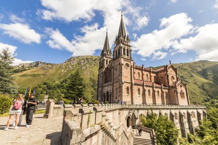 Cangas de Onis, Spain. The Royal Basilica and Shrine of Our Lady of Covadonga, a famous pilgrimage site in Asturiasのeditorial素材