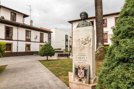 Villaviciosa, Spain. A commemorative monument of the first visit of Charles V, Holy Roman Emperor,...