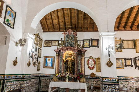Lora del Rio, Spain. The Shrine of Setefilla, a Roman Catholic hermitage, home to a sculpture called the Virgen de Setefilla (Our Lady of Setefilla)のeditorial素材