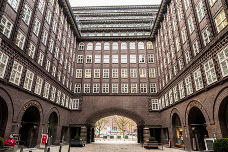 Hamburg, Germany. The Chilehaus (Chile House), an exceptional example of the 1920s German Brick Expressionism style of architectureのeditorial素材
