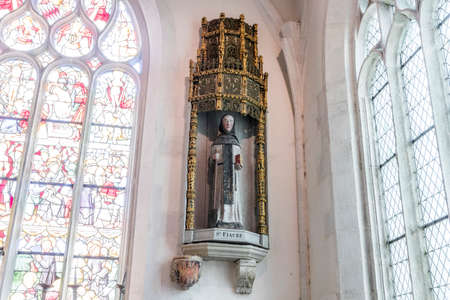 Le Faouet, France. The famous carved rood screen at the Chapelle Saint Fiacre, a Catholic chapel in central Brittany (Bretagne)のeditorial素材