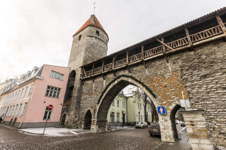 Tallinn, Estonia. The Monastery Gate (Kloostrivarav), part of the walls of the Old Town of Tallinn, capital of Estonia. A World Heritage Siteのeditorial素材