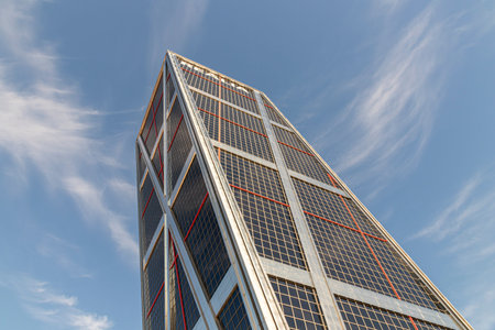 Madrid, Spain. The twin towers of Puerta de Europa (Gate of Europe), also called Torres KIO (KIO...